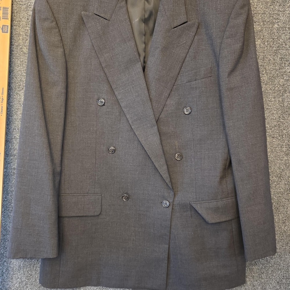 Pierre Balmain Suit Jacket Mens 43L Gray 100% Wool Double Breasted FLAWS